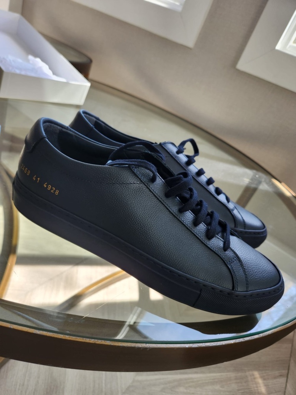 Common Projects Men's Low-Top Leather Sneakers in Navy Blue